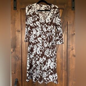 Floral Brown and White Wrap Dress